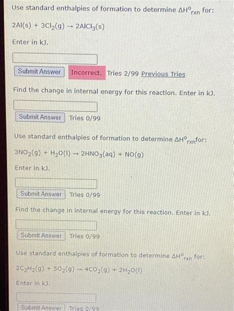 Solved Use Standard Enthalpies Of Formation To Determine Chegg