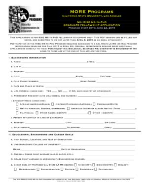 Fillable Online Mbrs Rise M S To Ph D Program Application Form And