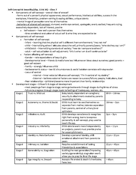 Nursing Fundamentals Self Concept And Sexuality Self Concept And Sexuality Chp 13 And 34