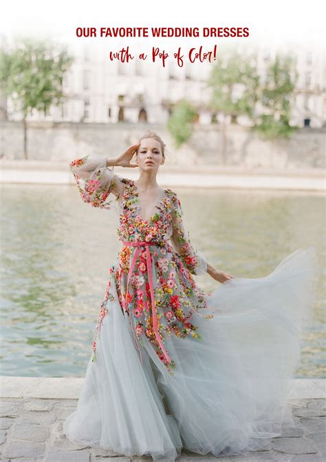 Our Favorite Wedding Dresses With A Pop Of Color Floral Wedding Gown