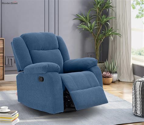 Buy Avalon Fabric Seater Revolving Manual Recliner Chair Blue At