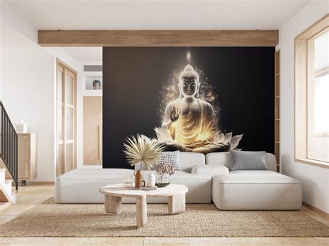 White Buddha Wall Mural For Living Room Buddha Wallpaper Flower Yoga