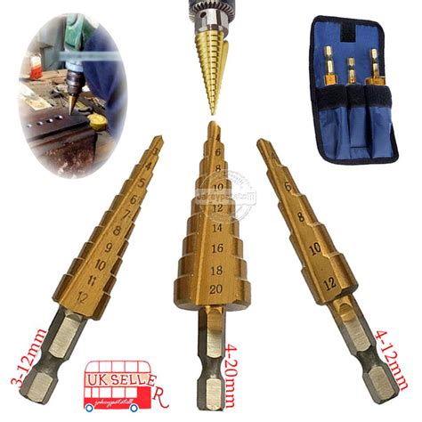 Drill Bits 3PCS LARGE HSS STEP CONE DRILL TITANIUM BIT SET HOLE CUTTER