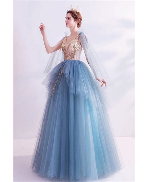 Unique Ballgown Tulle Puffy Big Prom Dress Vneck With Sequins Wholesale