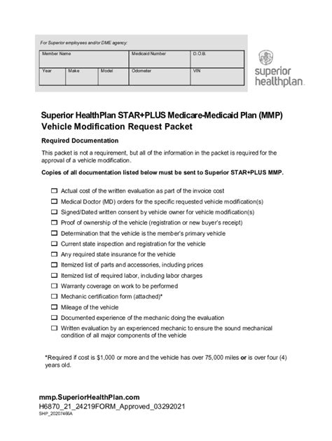 Fillable Online Shp Star Plus Medicare Medicaid Plan Mmp Vehicle Modification Request Packet