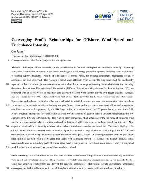 PDF Converging Profile Relationships For Offshore Wind Speed And