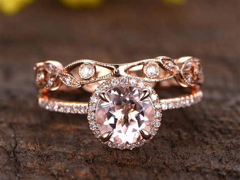 12ct Pink Morganite Engagement Ring Set Rose Gold Diamond Etsy