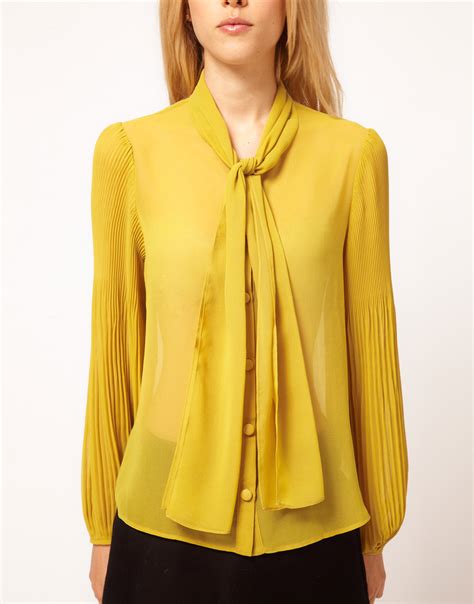 Lyst Asos Collection Asos Blouse With Pussybow And Pleated Sleeves In Yellow