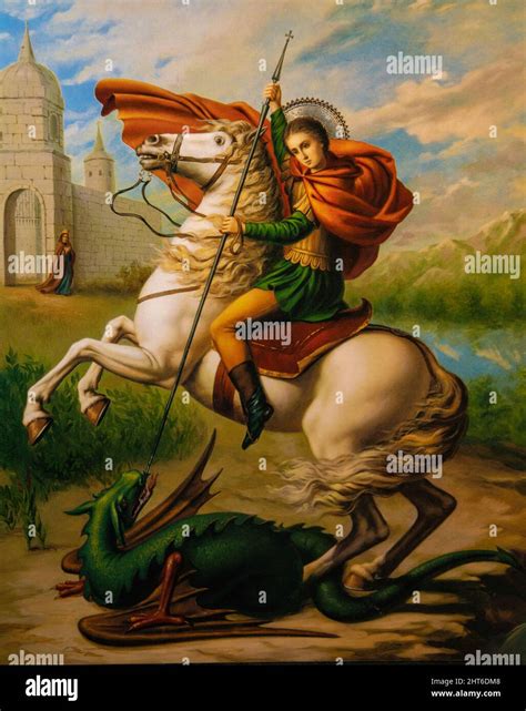 Icon Depicting The Biblical Scene Of Saint George Killing The Dragon In