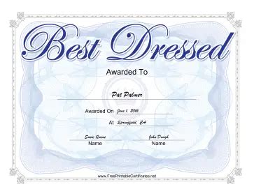 Best Dressed Yearbook Certificate Printable Certificate