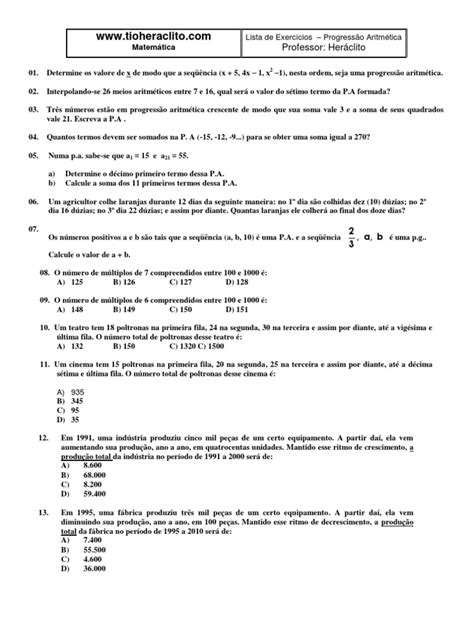 Exercicios Sobre Pa - Lista de Exercícios de PA | PDF | Métodos e Materiais de Ensino