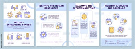 Project Scheduling Stages Blue Brochure Template Leaflet Design With Linear Icons Editable 4