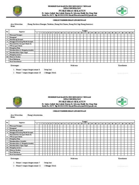 Ceklist Kebersihan Lingkungan Pdf