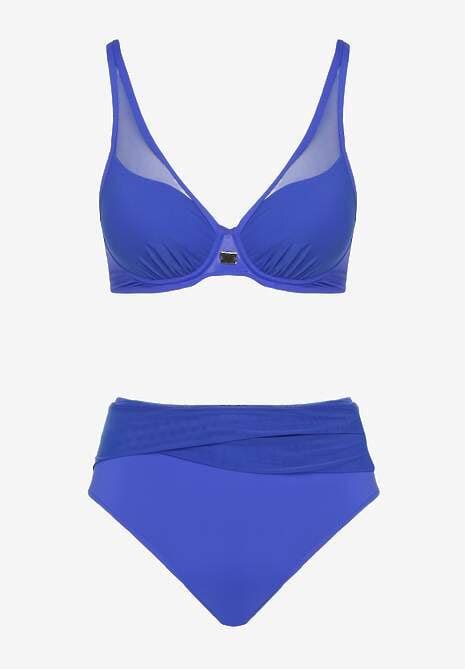 Niebieskie Bikini Z Siateczkowymi Zdobieniami Biustonosz I Majtki Typu Figi Linelissa Renee