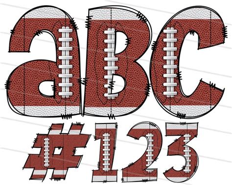 Football Doodle Font Bundle Png Retro American Football Stitching