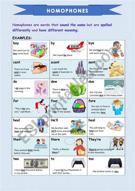 Homophones Esl Worksheet By Vebvibes