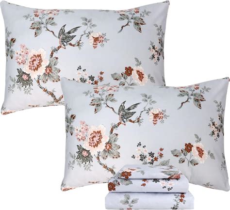 Fadfay Sheets Set King Elegant Floral Bedding Shabby Grey