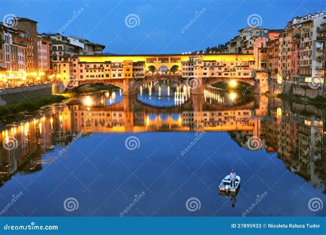 Tourism In Italy Florence City With The Old Bridge Editorial Stock