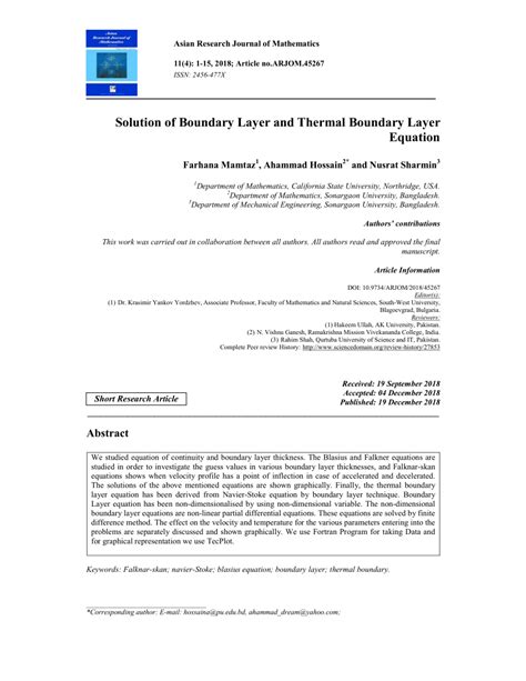 (PDF) Solution of Boundary Layer and Thermal Boundary Layer Equation