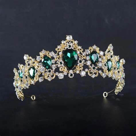 Kmvexo Barroco Vermelho Verde Coroa De Cristal Tiara Nupcial Do Vintage