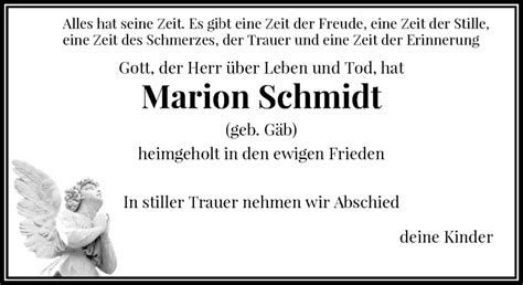 Alle Traueranzeigen F R Marion Schmidt Trauer Rp Online De