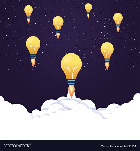 Concept Light Bulb Rocket Launch For Idea Boost Vector Image