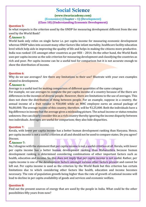 Ncert Solutions For Class 10 Economics Chapter 1 Development In Pdf