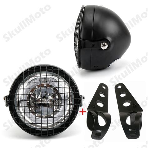 Retro Motorcycle Led Headlight Grill Side Mount Cover W Bracket