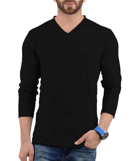 Mens Black Long Sleeve V Neck Shirt