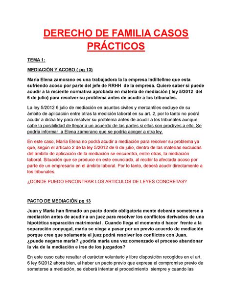 Derecho DE Familia Casos Prácticos con enunciados hasta tema 8