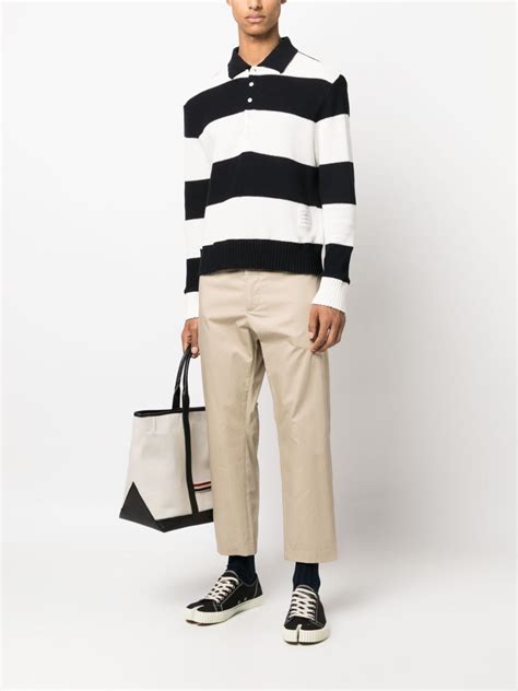 Thom Browne Striped Knitted Polo Shirt Farfetch