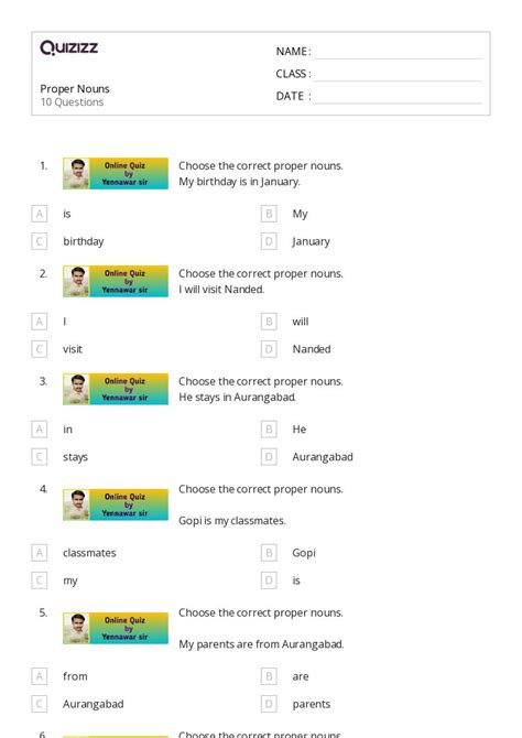 50 Nouns Worksheets For 5th Class On Quizizz Free And Printable