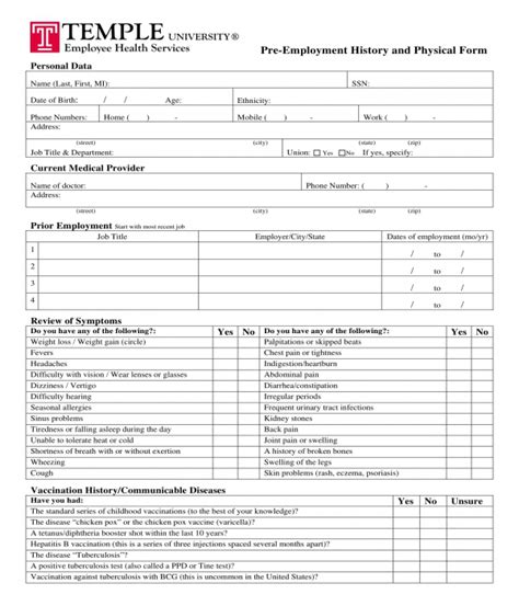 Free 10 Generic Pre Employment Physical Forms In Pdf