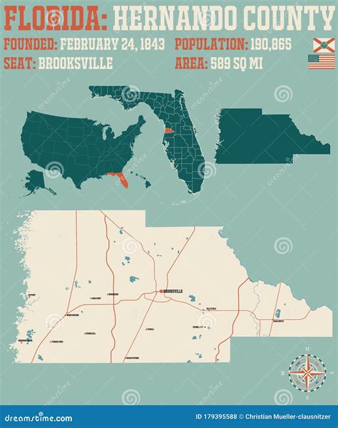 Map Of Hernando County In Florida Stock Vector Illustration Of Roads