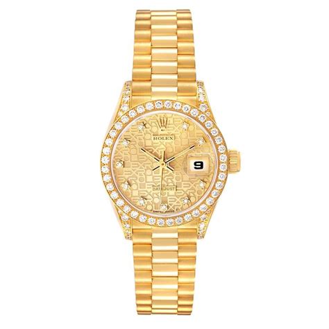 Rolex Datejust President Yellow Gold Diamond Ladies Watch 69158 Box Papers At 1stdibs