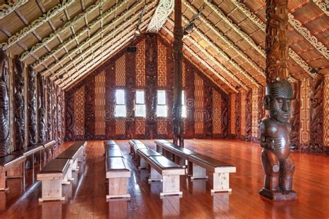 Interior Of A Maori Meeting House Or Wharenui Editorial Stock Image