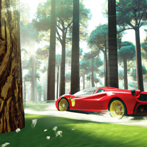 Red Ferrari In The Forest · Creative Fabrica