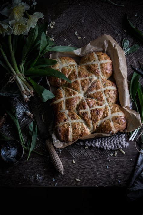 Savoury Cheddar And Wild Garlic Hot Cross Buns