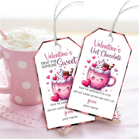 Valentines Hot Cocoa Printable Tag Personalized Valentines Hot Chocolate Tag Chocolate Lover