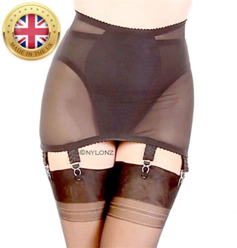 Nylonz Vintage Style Powermesh Ob 6 Strap Girdle Black Made In Uk Ebay