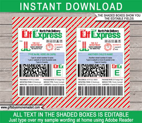 Elf Shipping Labels Template Elf On The Shelf Arrival Package Kit