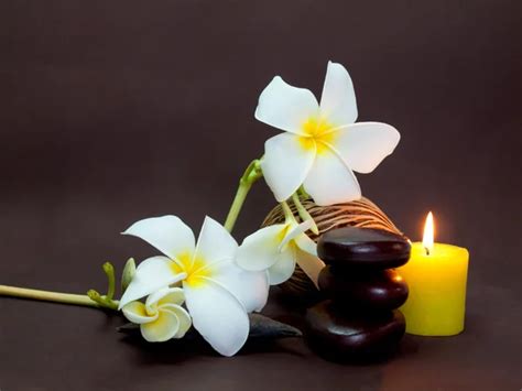 Spa Setting With Hot Rocks Stock Photo Mythja