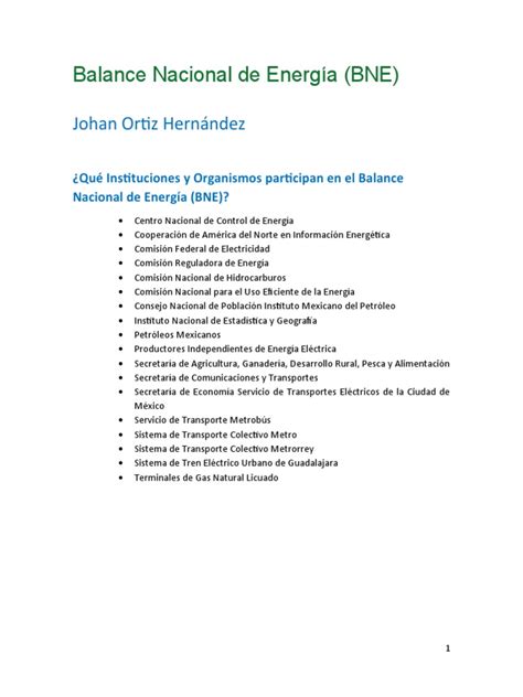 Balance Nacional De Energía Pdf Transporte México