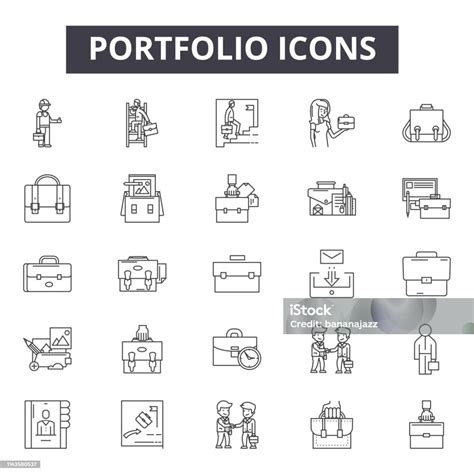포트폴리오 라인 아이콘 기호 설정 벡터 포트폴리오 개요 개념 삽화 포트폴리오 비즈니스 Deweb 문서 가방에 대한 스톡 벡터