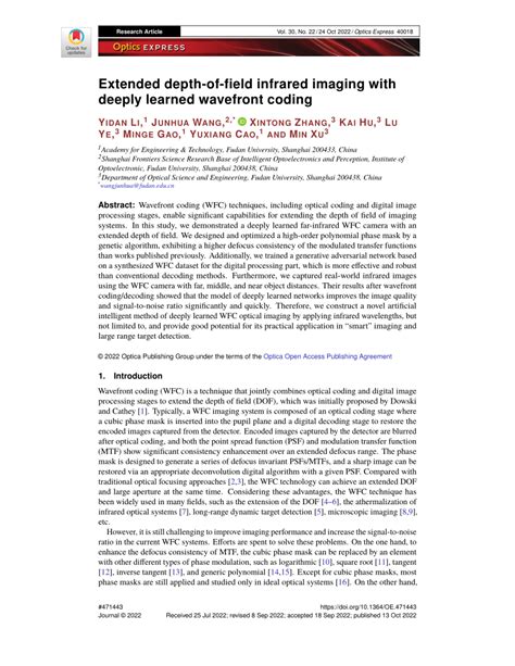 PDF Extended Depth Of Field Infrared Imaging With Deeply Learned