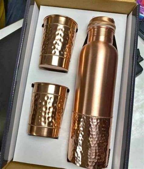 Hammered Round Copper Water Bottle Glass Set For Home Capacity