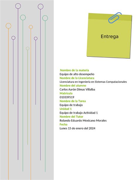 Equipo de altos desempeño 1 Nombre de la materia Equipo de alto