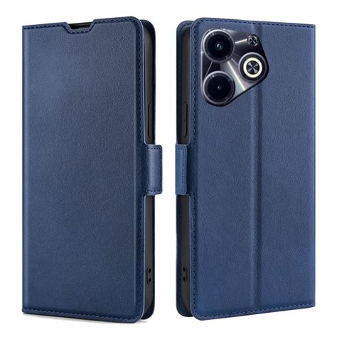 Para Infinix Hot 40i Ultra fino Tensão Lateral Fivela Horizontal Flip Capa de Couro de Couro Azul