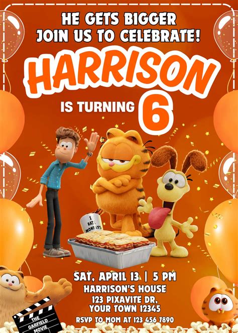 Editable The Garfield Movie Birthday Invitation Template | Wonderful Invite