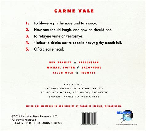 Carne Vale Foster Bennett Wick Relative Pitch Records